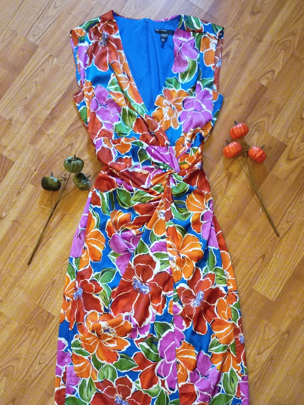 Maggy London Blue Floral Twist-Front Maxi Dress
